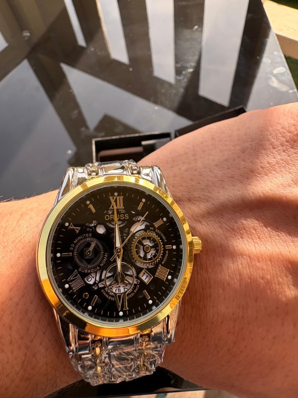 Oruss Men's Two-Tone Gold and Silver Mechanical Watch - Black Dial